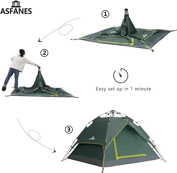 Camping Tent Automatic 2-3 Person Instant Tent Pop Up Ultralight Dome Tent 4 Seasons Waterproof & Windproof Camping Tent with Removable Outer Tarpaulin, Double Layers