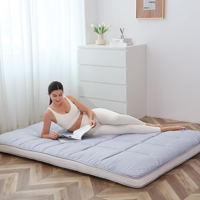 Full Size Futon Mattress - Extra Thick Foldable Japanese Floor Mattress - Memory Foam Sleeping Pad for Adults - Tatami Mat Suitable for Camping & Guest - Gray