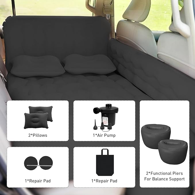 Car Air Bed Mattress, Inflatable SUV Mat, Thickened Car Air Mattress Back Seat Camping Cushion Sleeping Pads with Air Pump 2 Pillows Portable Backseat Air Bed for Camping Outdoor Travel Home Cars