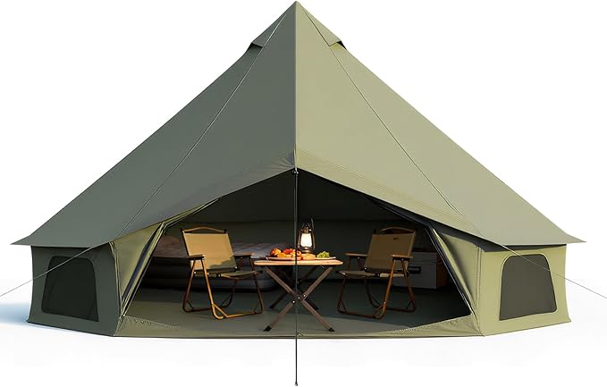 Bell Tent for Family Camping, 9.8/13.1/16.4 FT Yurt Tent with Stove Jack, 4 Season Oxford Tents for Outdoor Party, Hot Tent Shelter Fits 3-4 People