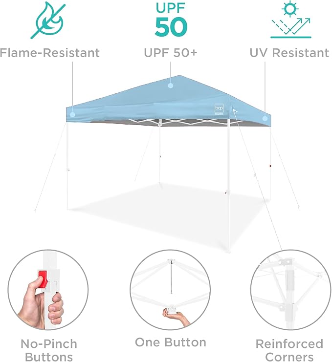 Best Choice Products 8x8ft Pop Up Canopy Tent, Outdoor Shade, 1 Person 1 Minute Set Up, Carry Case, 4 Weight Bags - French Blue/White