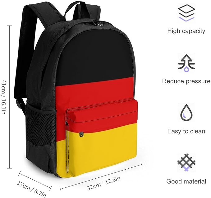 Backpack Anti-Theft Multipurpose Large Capacity Carry On Bag, Germany Flag Camping Outdoor Backpack With Side Pockets