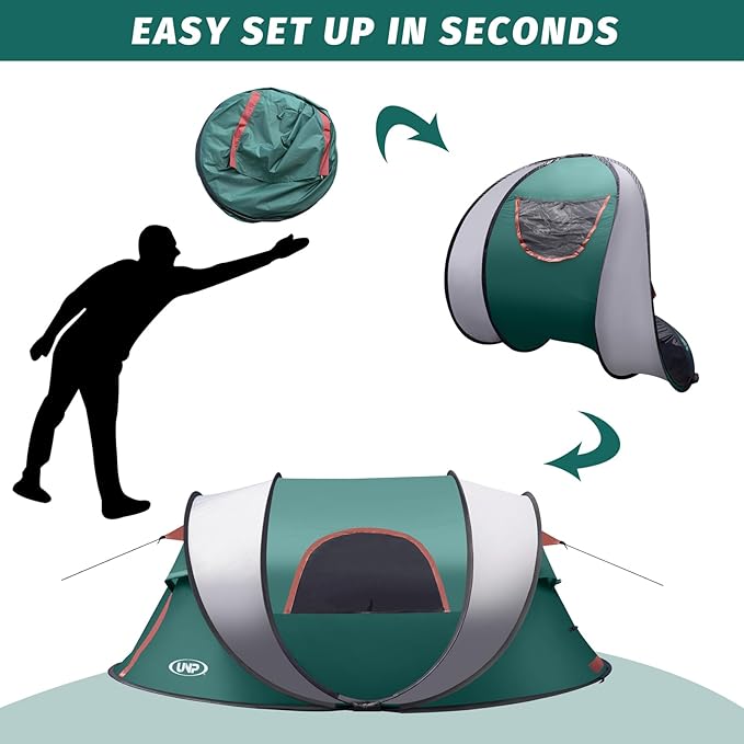 Pop-up Tent, 3 Person Camping Tent, Instant Portable Beach Tent, Easy Pop Up Shade Tents 2 Doors for Camping Hiking & Traveling with Carrying Bag