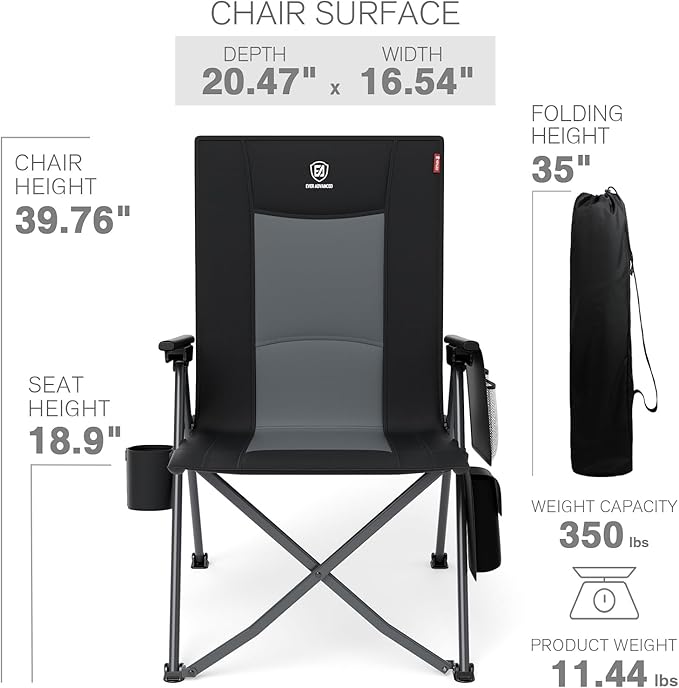 EVER ADVANCED Heated Reclining Camping Chairs for Adult Lightweight, Folding Recliner Chair with Adjustable Back, 4-Level Chairs, Portable Lawn Chairs for Patio Balcony, Supports 350lbs Black