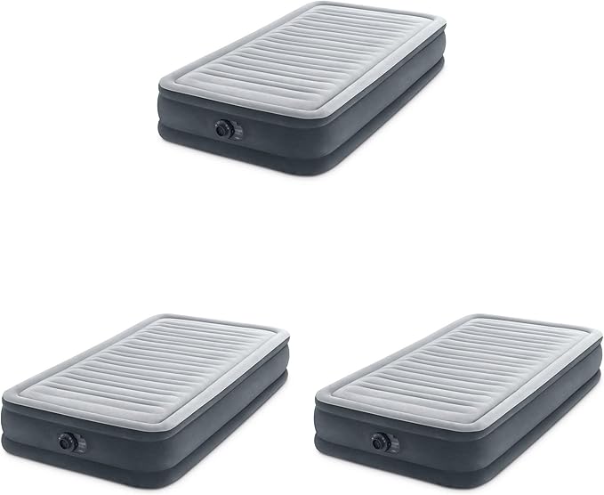 Intex Comfort Deluxe Dura-Beam Plush Pillow Top Inflatable Lightweight Airbed Mattress with Built-in Pump and Carrying Case, Twin (3 Pack)