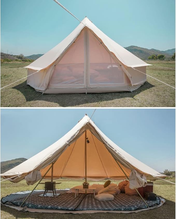 GeRRiT Family Camping Bell Tent 4 Season Luxury Outdoor Camping and Glamping Yurt Tent for Camping Hiking Christmas Party, 3M, Beige