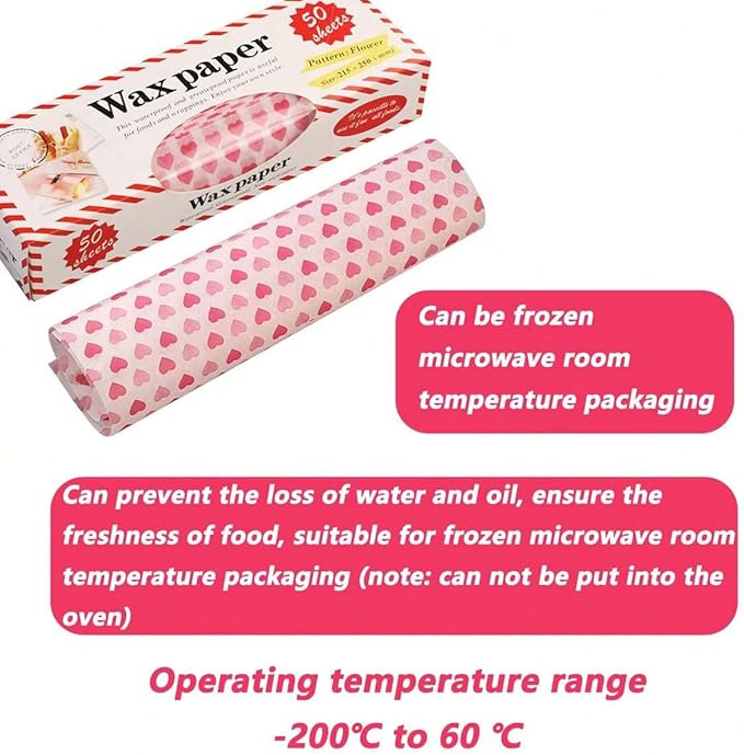 Wax Paper,50 sheets Grease Proof Paper,Waterproof Dry Hamburger Paper Liners Wrapping Tissue for Plastic Food Basket for Baking Grilling Air Fryer Steaming Bread Cake Cookie(Red stripes)