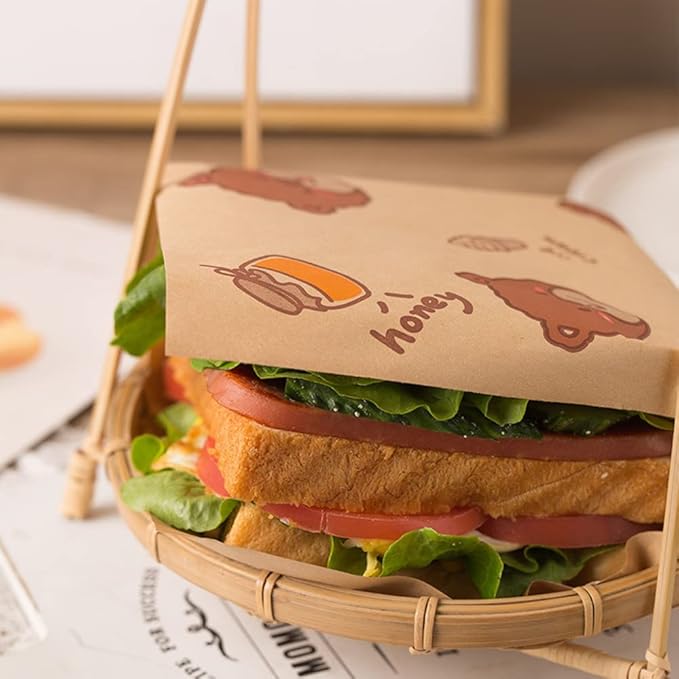 XZJMY 150 Pcs Brown Kraft Paper Sandwich Bags, 7x7" Flat, Recyclable, Non-Stick, Greaseproof, Disposable