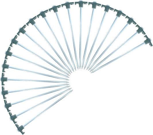 20-Piece Galvanized Steel Tent Pegs - Green Cap Garden Stakes