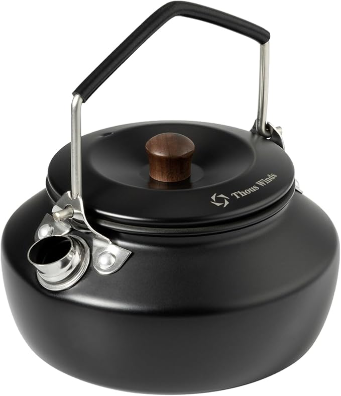 Thous Winds 0.6 Liter Lightweight Stainless Steel Camping Kettle Portable Camp Tea Pot, Outdoor Campfire Use, Black