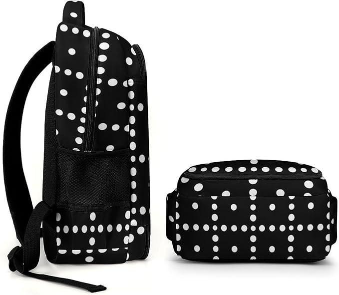 Carry On Travel Backpack White Black Polka Dots, Large Sturdy Anti Theft Laptop Bag with Multi Compartments for Business Weekender Hiking