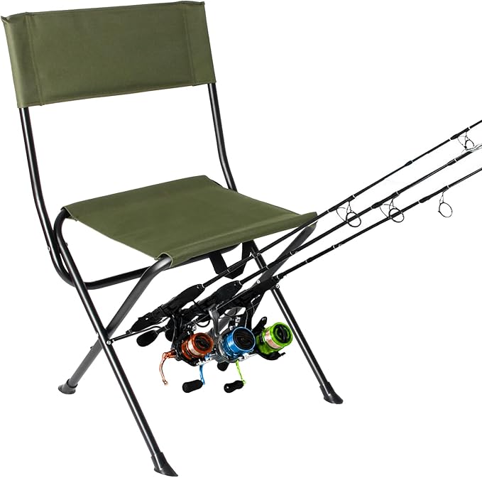 LEADALLWAY Fishing Chair with Rod Holder Portable Folding Camping Stool Small Chair (Green Large)