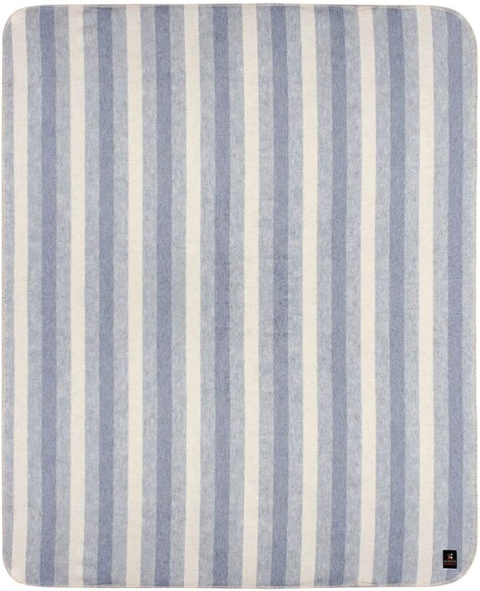 Thick Alpaca Wool Blanket Heavyweight Camping Outdoors Indoors Soft Peru Twin Size Stripes Design (Sky Blue/Ivory, Twin Size)