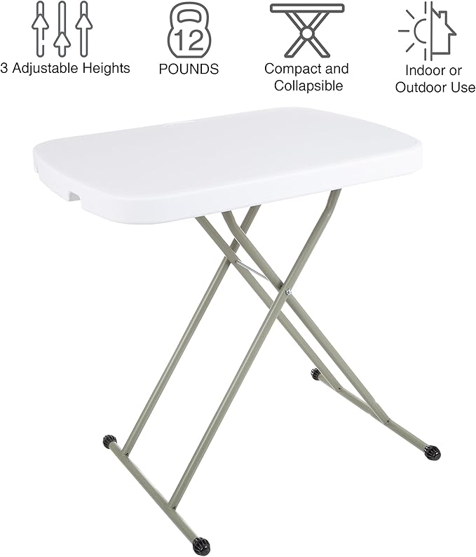 Everyday Home Folding Table - Lightweight Portable Folding Desk - Small Plastic Table for TV Tray, Playing Cards, and Craft Room (White)