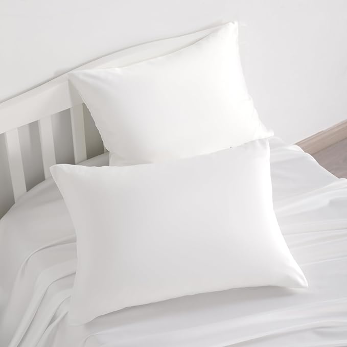 NTBAY Zippered Silk Satin Toddler Pillowcases - 2 Pack Hidden Zipper 13x18 Pillowcases - Luxury and Silky Baby Travel Pillow Covers, White