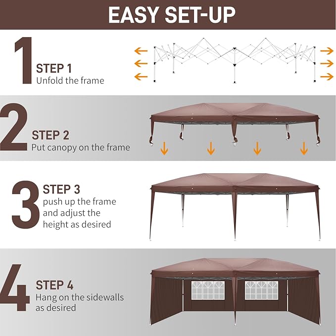 Outvita 10x20ft Ez Pop Up Canopy, Portable Instant Canopy Tent with 4 SideWalls for Outdoor Events, Party, Wedding, Birthday,Graduation