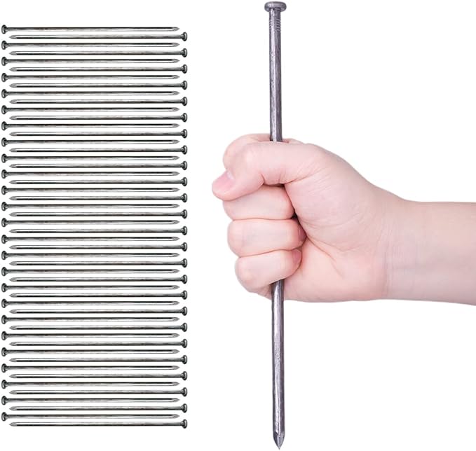 Landscape Spikes 10 Inch 50 Counts Metal Landscape Edging Anchoring Spikes, Heavy Duty Nails for Artificial Turf Spike, Paver Edging, Timber Carpentry, Weed Barrier, Tent Pegs, More