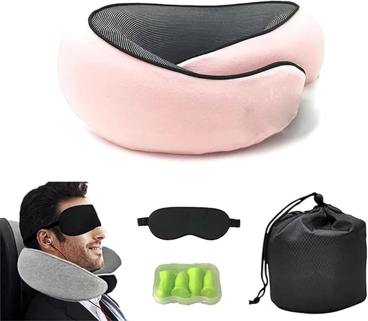 Travel Pillow,Travel Neck Pillow,Travel Pillows for Airplanes,Memory Foam Travel Pillow Neck Pillow for Traveling Suitable for Airplanes,Offices and Cars(Pink+Accessories)