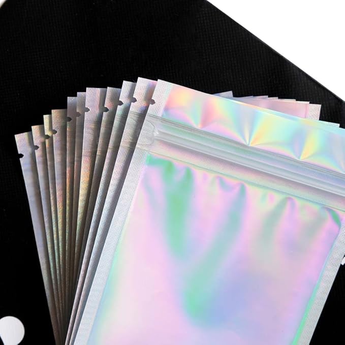 100 Pieces Mylar Holographic Resealable Bags - 3 x 4" Smell Proof Bags, Foil Pouch for Party Favor Food Storage (Holographic Color, 3 x 4 Inch)