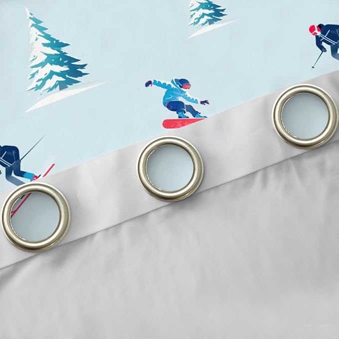 Manfei Skiing Boys Girls Room Decor,Ski Winter Extreme Sports Game Blackout Curtains,Mountain Snowboarding Pine Tree Nature Blackout Curtains,Blue 2 Panels,38Wx45L inch