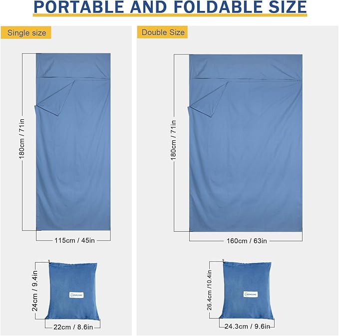 Sleeping Bag Liner, Ultralight Travel Sheet with Zipper and Compact Carry Bag, Portable Sleeping Camping Sheet, Soft Sleeping Bag Sack for Hotel, Hiking, Tenting, Camping