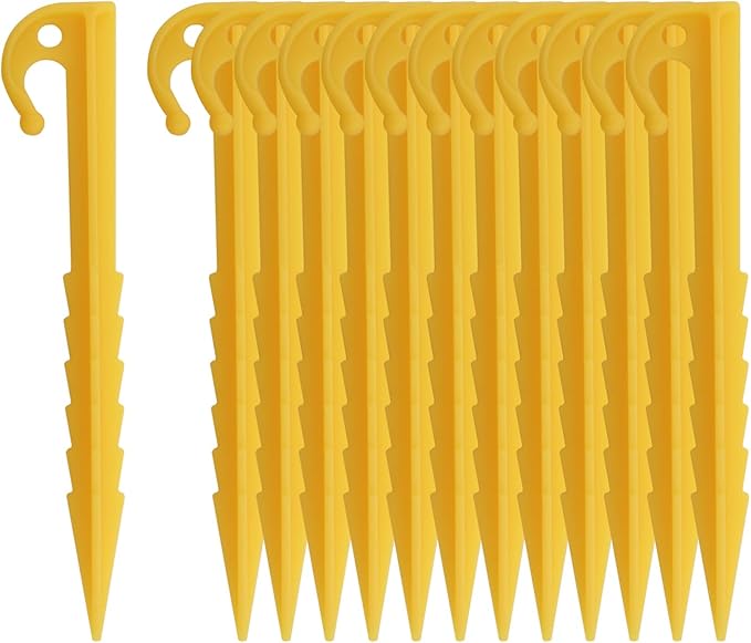 14PCS 145mm Yellow Camping Windproof Tent Pegs Plastic Sawtooth Edge Garden Landscape Stakes for Securing Pet Enclosures
