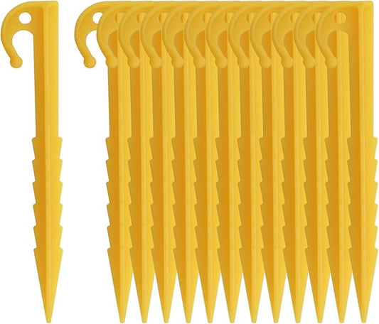 14PCS 145mm Yellow Camping Windproof Tent Pegs Plastic Sawtooth Edge Garden Landscape Stakes for Securing Pet Enclosures