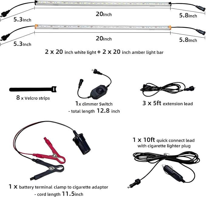 12V LED Interior Light Bar - 4 X Aluminum String Lights + 1 X 4FT Strip | IP67 | Dimmer Switch, Dimmable, for RV, Camping Tent, Boat/Deck, Garage, Tool Room