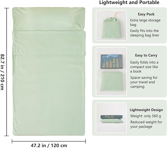 Sleeping Bag Liner Camping Adult Sleep Sack Lightweight Travel Sheet for Hotel Bed Compact Ultralight Essential Cleaning Supplies Kit Travel Bedding Set for Backpacking