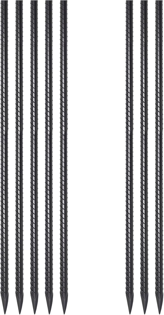 Metal Rebar Stakes 36 Inch 8 Pack Ground Stakes Heavy Duty 1/2 Inch Diameter with Chisel Point End Landscape Timber Spikes for Cement, Concrete Form, Plant Support, Black