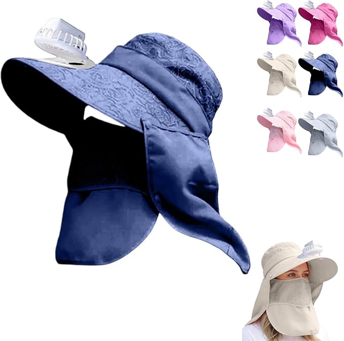 Solar Fan Cap, Wide Brim Sun Cap, USB and Solar Powered Adjustable Breathable Fan Hat for Women Men Outdoor