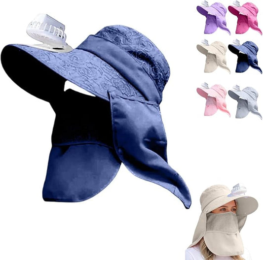 Solar Fan Cap, Wide Brim Sun Cap, USB and Solar Powered Adjustable Breathable Fan Hat for Women Men Outdoor
