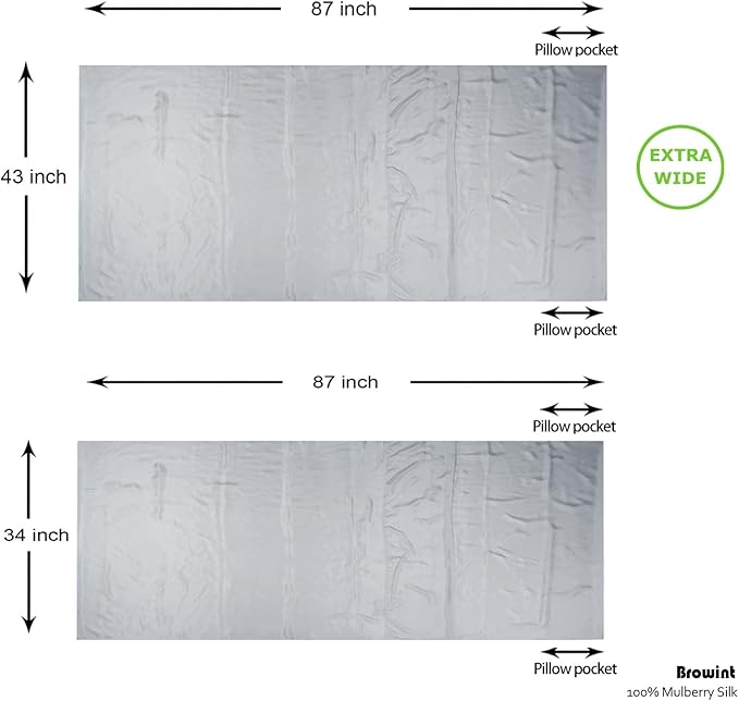 BROWINT Silk Sleeping Bag Liner, Silk Sleep Sack, Extra Wide 87"x43", Lightweight Travel Sheet for Hotels, More Colors for Option, Reinforced Gussets