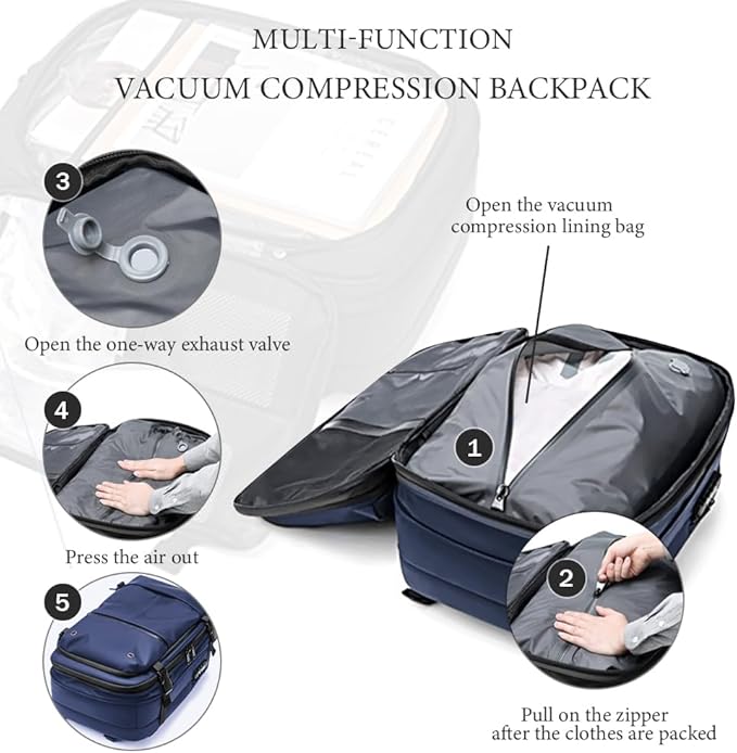 Vacuum Backpack for Travel, 25 Inch Expandable Vacuum Compression Bag with Electric Vacuum Pump, Space Saver Bags (Blue)