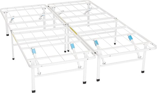 Amazon Basics Platform Bed Frame Full, Foldable Metal, Tool-Free Setup, 14 Inches High, White