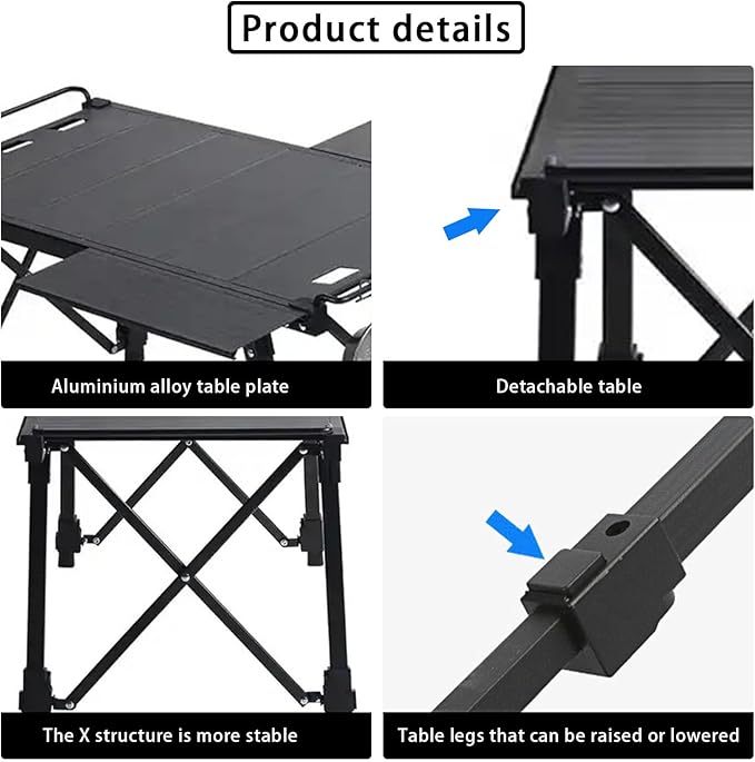 IGT Camping Table with Extended Frames, Portable and Foldable Outdoor IGT Camp Tables, Ultralight Height Adjustable Camp Table with Carry Bag for Car Camping Picnic RV Trip Patio Backyard