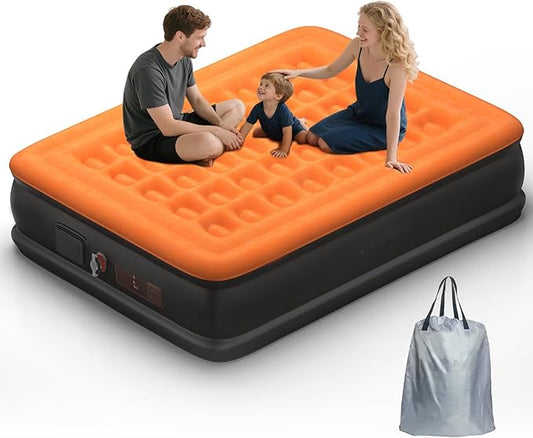Queen Air Mattress with Built in Pump - USB Rechargeable, 16'' Comfort Blow up Mattress, Surface Portable Mattress, Air Bed for Camping, Home and Guest, 800 lbs Max
