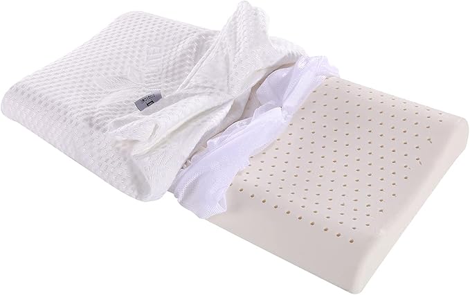 SUQ I OME Slim Sleeper - Thin Latex Pillow for Sleeping, Thin & Low Profile for Neck Pain, Stomach, Back Sleeper and Side Sleeper (L 24 x w 15.5 x 2.3/3.2 inch)