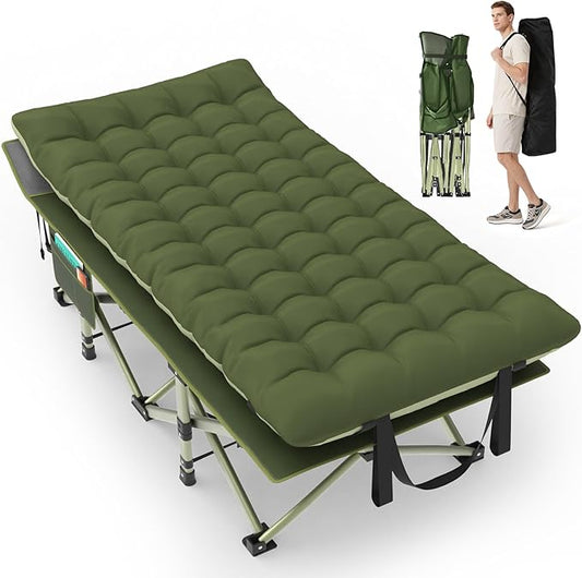 Suteck 32In XXL Folding Camping Cot, 900LBS Heavy Duty Sleeping Cot with Pillow Mattress, 1200D Double-Layer Oxford Portable Cot for Adults with Carry Bag for Home Office Nap Beach Travel