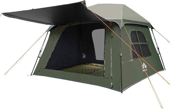 Night Cat Blackout Cabin Tent: 4 Person Pop Up Camping Tent with Vestibule & Rainfly Waterproof Instant Easy Setup Family Tent