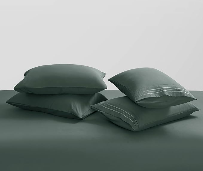 Clara Clark Flex Top King Sheets - Hotel Luxury 6 Piece Bed Sheets for Top Split King Bed - Soft Bedding Sheets & Pillowcases, Head Split King Size. Forest Green