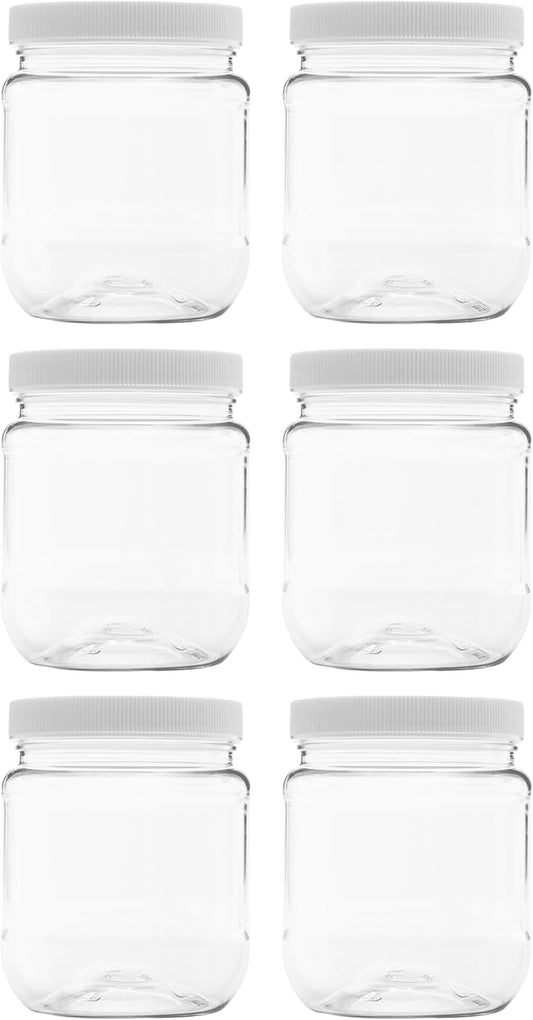 Plastic Storage Jars with Leak Proof Lids, BPA Free, Hand Wash Only (12oz Jar, 6PK)