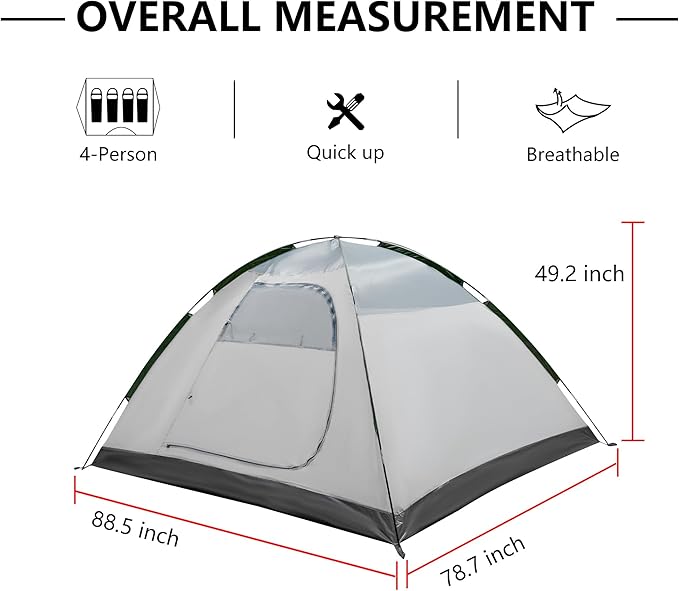 Screened Camping Tent, 3-4 Person Waterproof, Haven Tent, Backpack Double Layer Shelter, Easy Setup and Portable for Outdoor, Picnic or Hiking.