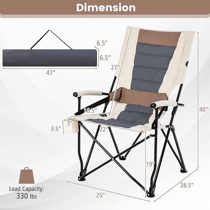 HAPPYGRILL Folding Camping Chair Set of 2, Portable Lawn Chair with Cup Holder & Carrying Bag, 330 LBS Folding Chair for Outside Fishing Travel Swimming Picnic