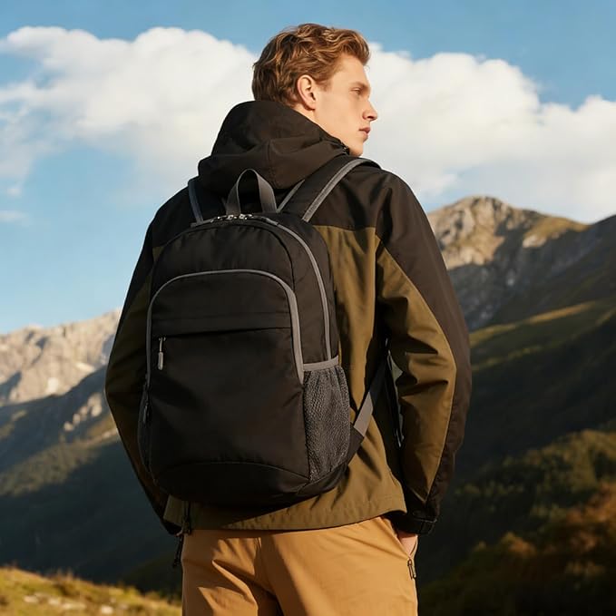 20L Hiking Backpack Foldable Small Camping Pack for Men Women Outdoor Travel Waterproof Daypack Lightweight Shoulder Bag Black (Black)