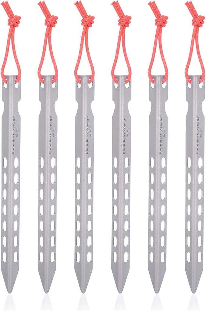 iBasingo 6pieces/Lot Ultralight Titanium Tent Pegs Outdoor Camping Tent Stakes for Sand Heavy Duty Portable Tent Nail for Garden Picnic A-Ti4008P