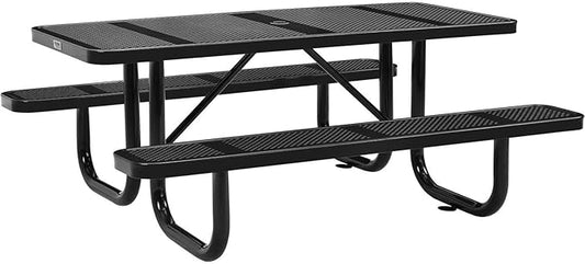 Global Industrial 72" Rectangular Perforated Metal Outdoor Picnic Table, Black