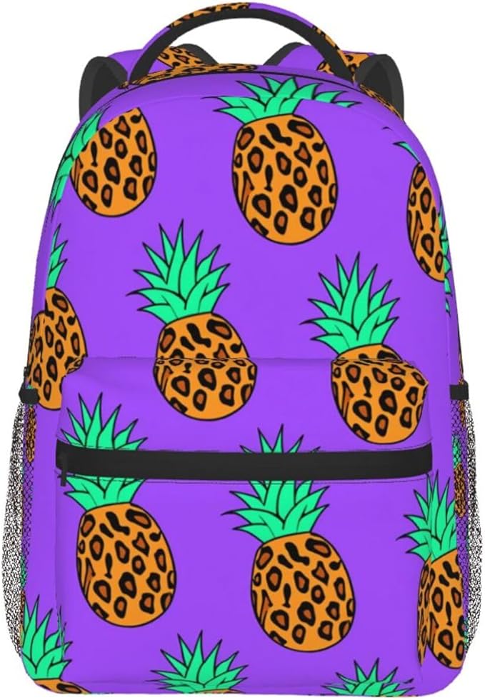 Lightweight Rucksacks for Camping Picnic Walking Cycling, Large Capacity Multipurpose Anti-Theft Carry On Bag, Leopard Pineapple Purple Pattern Travel Hiking Camping Rucksack