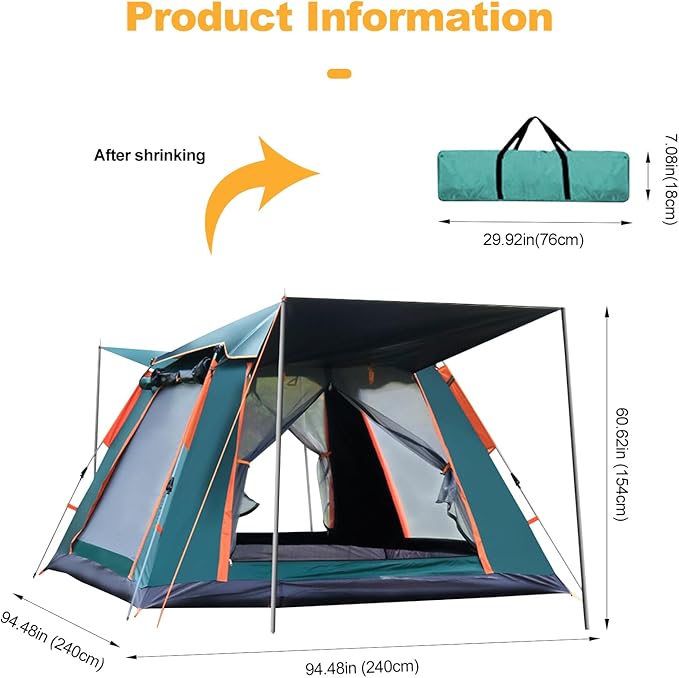 Ergocar Dome Tent Waterproof & Windproof Ultralight 3-4 People Camping Hiking Tent Easy Pop Up for Family, Festival, Hiking, Backpacking & Mountaineering
