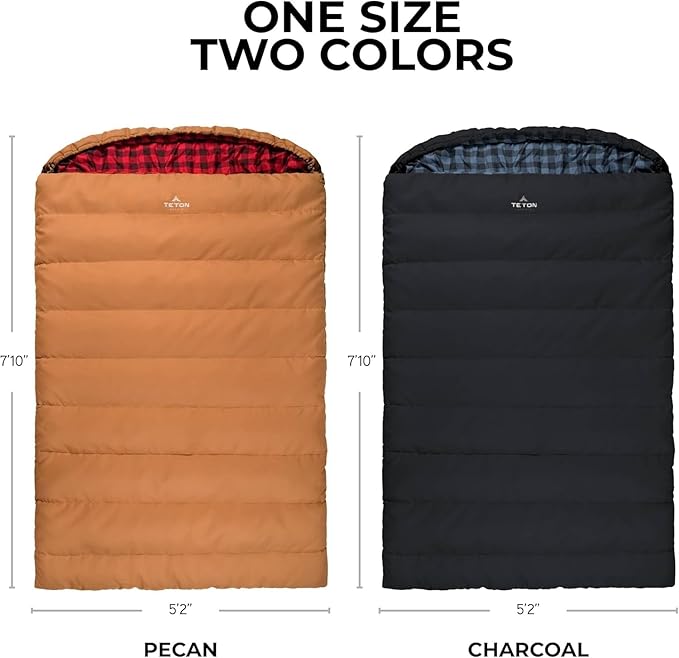 Teton Mammoth Queen Size Double Sleeping Bag- A Warm Bag The Whole Family can Enjoy – Great for Camping, Hunting and Base Camp. Compression Sack Included
